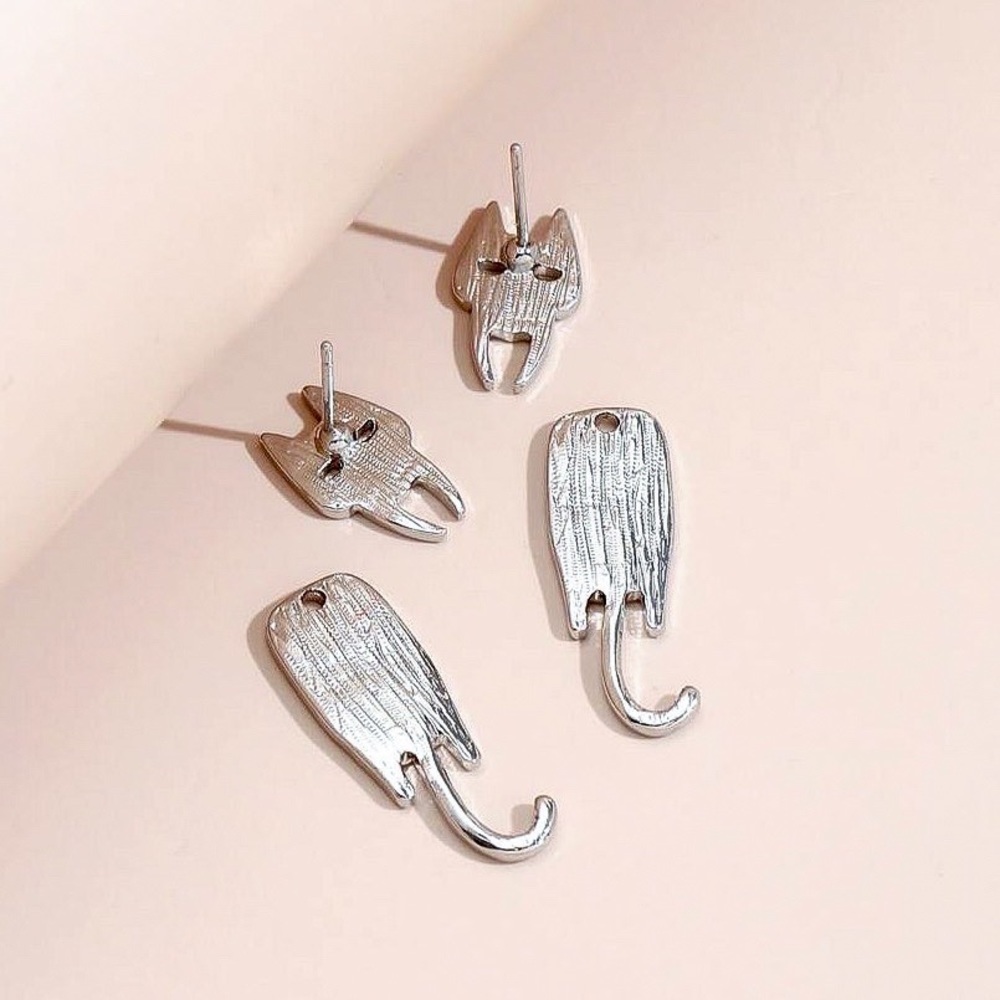 Any 2/$20! Silver Cat Face Studs w/Cat Body Jacket Backs Earrings - Picture 3 of 6